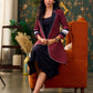 Elegant Maroon Ikat Jacket Featuring Black Collar and Delicate Mirror Lace Embellishments
