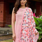 Baby pink kurta with fine stitch detailing Duppata & Pant optional