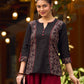 Chic Black Cotton Top Adorned With Geometric Ajrakh Panels And Artistic Hand Painted Highlights
