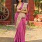 Orchid pink cotton saree with Madhubani border and vibrant tassels