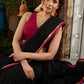 Pure black cotton saree with zari border & pom poms