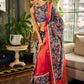Classic Navy Saree Featuring Digital Rose Floral Print & Vibrant Red Tissue Contrast Border & Gold Trim
