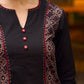 Chic Black Cotton Top Adorned With Geometric Ajrakh Panels And Artistic Hand Painted Highlights