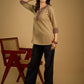 Ethnic dark beige cotton top highlighted with elegant ajrakh detail.