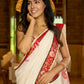 Heritage white Chanderi saree with benarasi border featuring artisanal hand-painted floral motifs