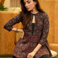 Boho Black Ajrakh Flared Cotton Top with Delicate Embellishments
