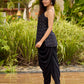 Graceful Black Silk Strappy Short Kurta Ensemble with Golden Butta - Dhoti pant Additional