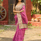 Orchid pink cotton saree with Madhubani border and vibrant tassels