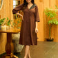 Cocoa Charm Handcrafted Dress with Statement Lapel Collar & Kantha Stitches