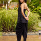 Graceful Black Silk Strappy Short Kurta Ensemble with Golden Butta - Dhoti pant Additional