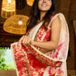Heritage white Chanderi saree with benarasi border featuring artisanal hand-painted floral motifs