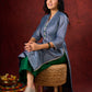 Midnight Blue Brocade Kurta with Subtle Stripes & Minimal Embellishments