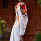 Refined White Georgette Chikankari Saree with Red-Gold Benarasi Border & Hand Embroidered Pallu