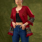 Global Glamour : Maroon Embroidered Cotton Jacket With Intricate Ikat Trim & Statement Buttons