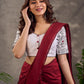 White Cotton Silk Blouse with Printed Sleeve & Red Button Front