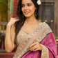 Orchid pink cotton saree with Madhubani border and vibrant tassels