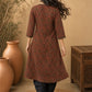 Elegant Deep Maroon Ajrakh Printed A-line Cotton Kurta
