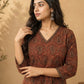 Elegant Deep Maroon Ajrakh Printed A-line Cotton Kurta