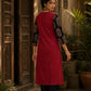 Striking Maroon Cotton Kurta with Contrasting Ajrakh Floral Print Wrap Panel