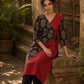 Striking Maroon Cotton Kurta with Contrasting Ajrakh Floral Print Wrap Panel
