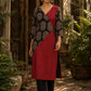 Striking Maroon Cotton Kurta with Contrasting Ajrakh Floral Print Wrap Panel