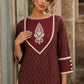 Timeless Maroon Ikat Woven Kurta with Tonal V-Yoke & White Paisley Embroidery & Lace Trim