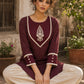 Timeless Maroon Ikat Woven Kurta with Tonal V-Yoke & White Paisley Embroidery & Lace Trim