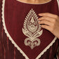 Timeless Maroon Ikat Woven Kurta with Tonal V-Yoke & White Paisley Embroidery & Lace Trim