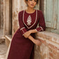 Timeless Maroon Ikat Woven Kurta with Tonal V-Yoke & White Paisley Embroidery & Lace Trim