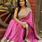 Orchid pink cotton saree with Madhubani border and vibrant tassels