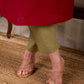 Crimson Cotton Straight Kurta with White Floral Panel and Olive Trim Detail