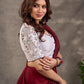 White Cotton Silk Blouse with Printed Sleeve & Red Button Front