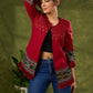 Global Glamour : Maroon Embroidered Cotton Jacket With Intricate Ikat Trim & Statement Buttons
