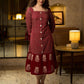 Timeless Maroon Hand Block Printed Mul Cotton Dress with Statement Floral Hem