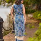 Indigo Abstract Printed Kurta with Side Cut Panels, Hakoba Inserts and Pearl Embellishments