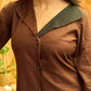 Cocoa Charm Handcrafted Dress with Statement Lapel Collar & Kantha Stitches