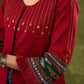 Global Glamour : Maroon Embroidered Cotton Jacket With Intricate Ikat Trim & Statement Buttons