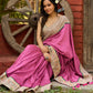 Orchid pink cotton saree with Madhubani border and vibrant tassels