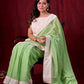 Soft Pastel Green Mul Cotton Saree Adorned with Delicate Hakoba Border & Pallu