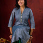 Midnight Blue Brocade Kurta with Subtle Stripes & Minimal Embellishments
