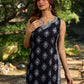Black viscose sleeveless short kurta elevated with artistic stripe–floral patterns