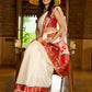 Heritage white Chanderi saree with benarasi border featuring artisanal hand-painted floral motifs