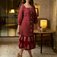 Timeless Maroon Hand Block Printed Mul Cotton Dress with Statement Floral Hem