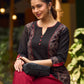Chic Black Cotton Top Adorned With Geometric Ajrakh Panels And Artistic Hand Painted Highlights