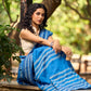 Classic Blue Cotton Saree with Traditional Hand Block Printed Border
