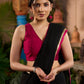 Pure black cotton saree with zari border & pom poms