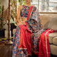 Classic Navy Saree Featuring Digital Rose Floral Print & Vibrant Red Tissue Contrast Border & Gold Trim