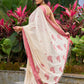 Ivory Jamdani cotton saree with delicate pink woven paisley motifs