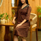 Cocoa Charm Handcrafted Dress with Statement Lapel Collar & Kantha Stitches