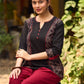 Chic Black Cotton Top Adorned With Geometric Ajrakh Panels And Artistic Hand Painted Highlights